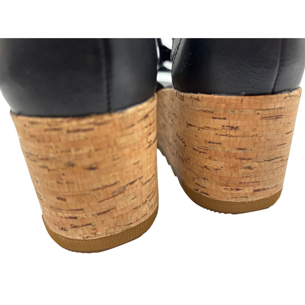 Sorel Joanie II Lace Black Leather Cork Platform Wedge Gladiator Sandals 8.5 - Picture 6 of 11